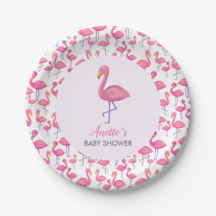 Pink Flamingo Modern Baby Dusche Pappteller