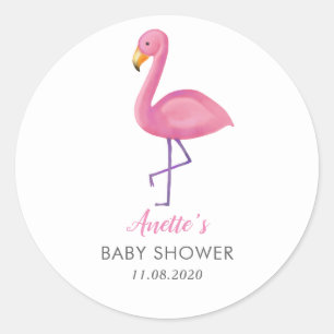 Pink Flamingo Modern Baby Dusche Vielen Dank Runder Aufkleber
