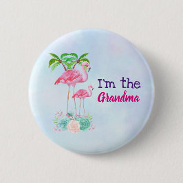 Pink Flamingo Momma & Baby mit Palmen Bäumen Button