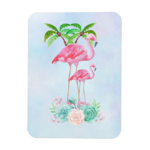 Pink Flamingo Momma & Baby mit Palmen Bäumen Magnet