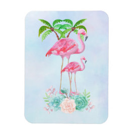Pink Flamingo Momma & Baby mit Palmen Bäumen Magnet