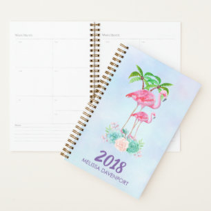 Pink Flamingo Momma & Baby mit Palmen Bäumen Planer