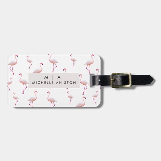 Pink Flamingo | Monogramm Custom Gepäckanhänger (Vorderseite horizontal)