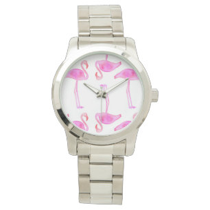 Pink Flamingo Muster Armbanduhr