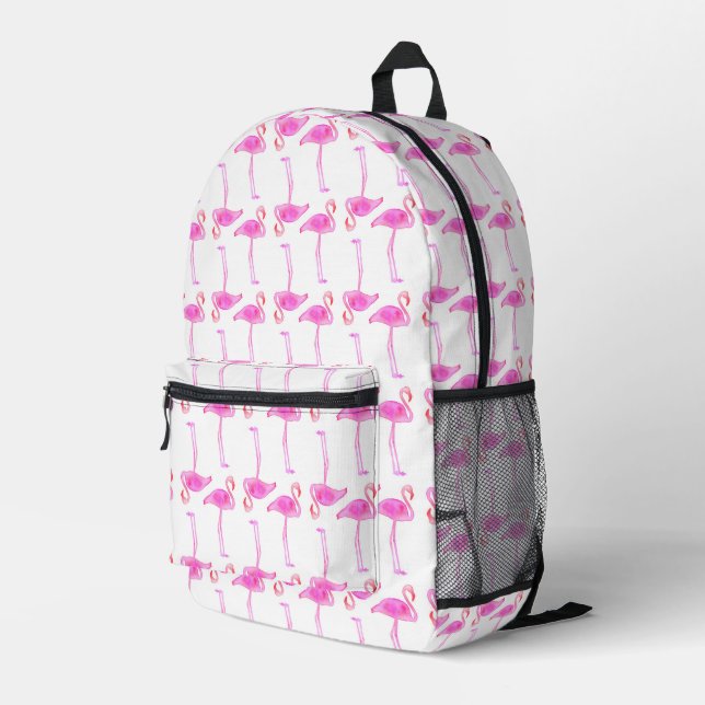Pink Flamingo Muster Bedruckter Rucksack (Rückseitige Ecke Rechts)