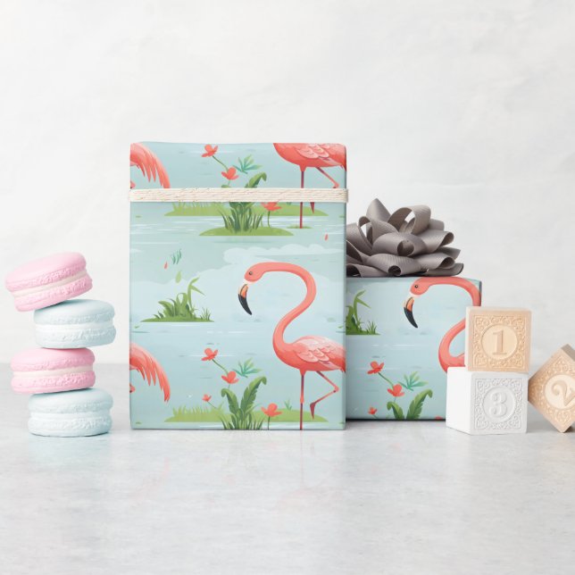 Pink Flamingo Muster Geschenkpapier (Babyparty)
