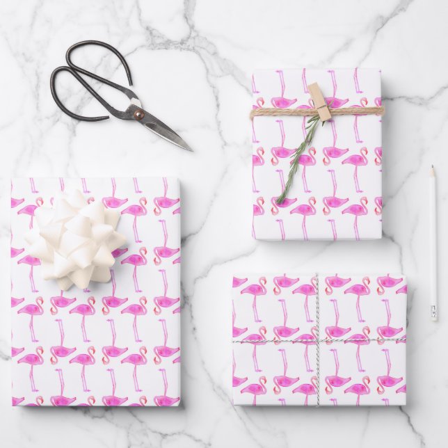 Pink Flamingo Muster Geschenkpapier Set (Vorderseite)