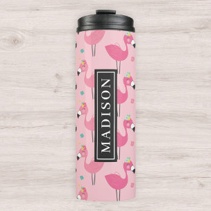Pink Flamingo Muster Individuelle Name Template Thermosbecher