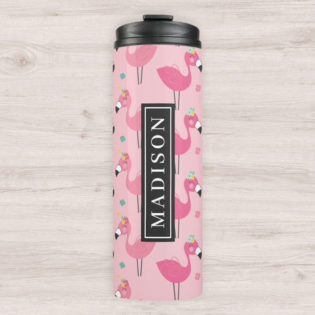 Pink Flamingo Muster Individuelle Name Template Thermosbecher (Von Creator hochgeladen)
