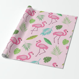 Pink Flamingo Muster mit tropischen Blätter Geschenkpapier
