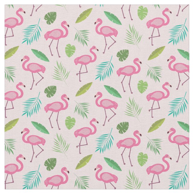 Pink Flamingo Muster mit tropischen Blätter Stoff (Nahaufnahme)