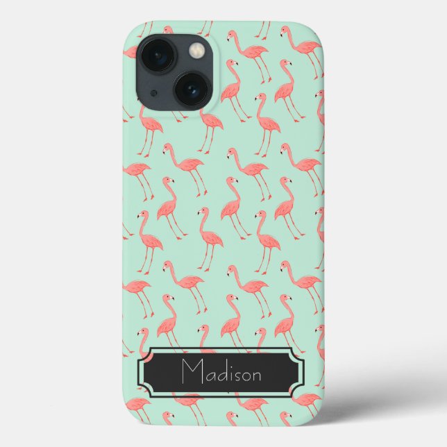 Pink Flamingo Muster | Name hinzufügen Case-Mate iPhone Hülle (Rückseite)