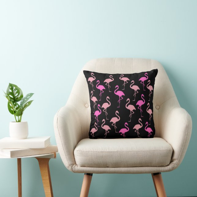 Pink Flamingo Muster Schwarz Kissen (Stuhl )
