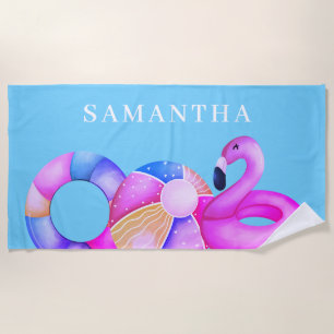 Pink Flamingo Name Strandtuch