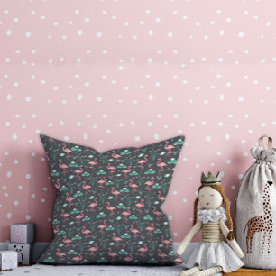 Pink Flamingo niedliches graues Muster Kissen
