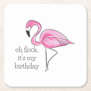 Pink Flamingo Oh Flock Es ist mein Geburtstagsgesc Rechteckiger Pappuntersetzer