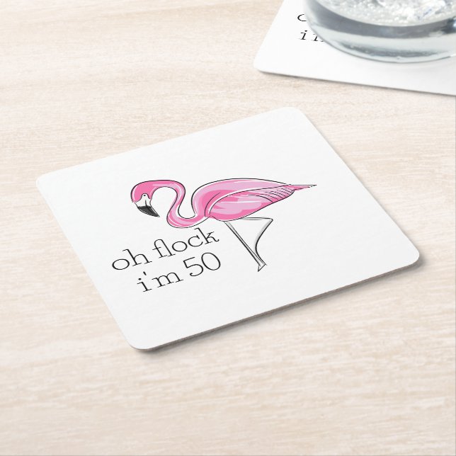Pink Flamingo Oh Flock Ich bin 50 Rechteckiger Pappuntersetzer (angewinkelt)