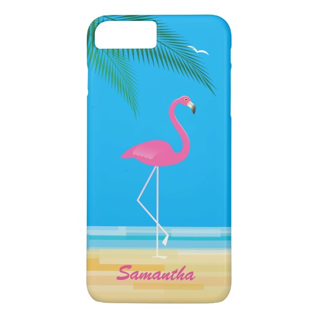 Pink Flamingo on Beach iPhone 7 Plus Fall Case-Mate iPhone Hülle (Rückseite)