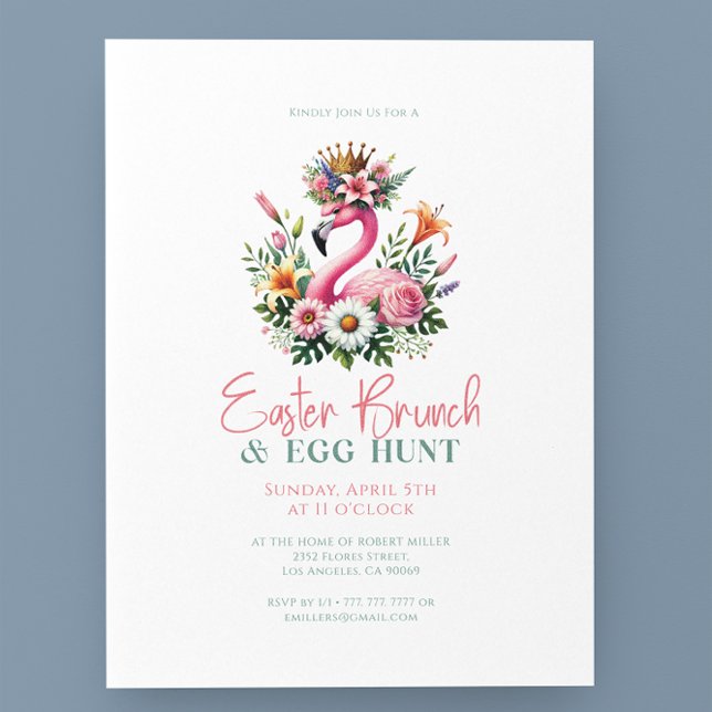 Pink Flamingo Osterfeier Blume Brunch & Egg Hunt Einladung (Von Creator hochgeladen)