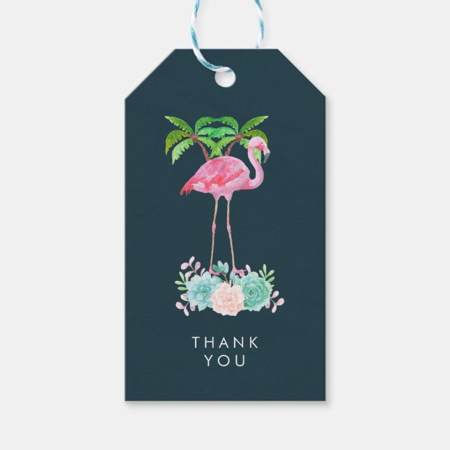 Pink Flamingo Palm Bäume Vielen Dank Geschenkanhänger (Vorderseite)