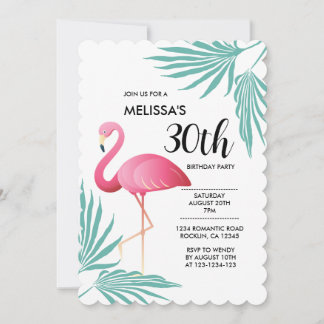 Pink Flamingo Palm Blätter 30. Geburtstag Einladung