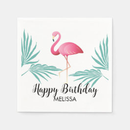 Pink Flamingo Palm Blätter Grüne Geburtstag Serviette