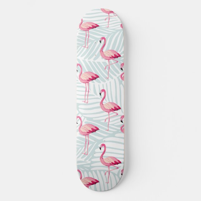 Pink Flamingo & Palm Blätter - Niedlich Skateboard (Vorderseite)