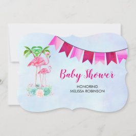 Pink Flamingo Palmen und Blumensukkulturen Einladung