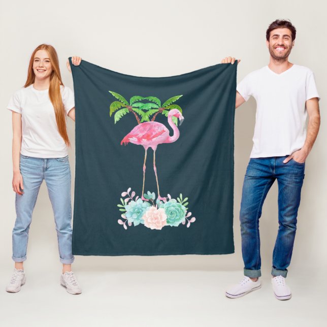 Pink Flamingo Palmen und Blumensukkulturen Fleecedecke (Beispiel)