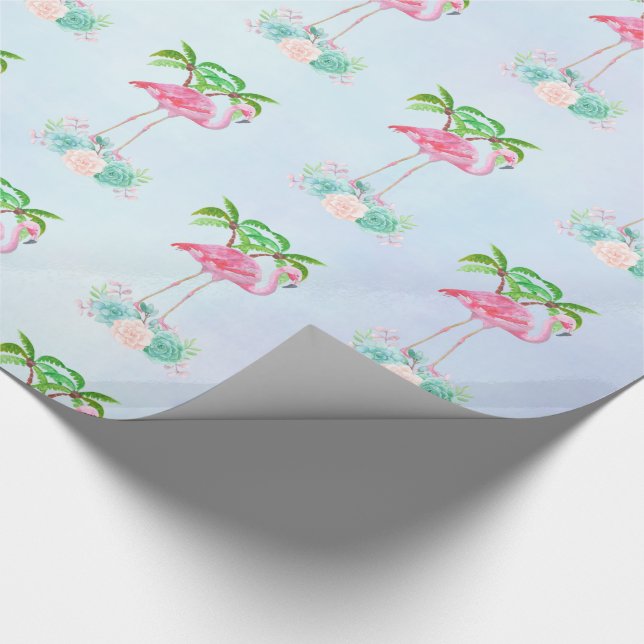 Pink Flamingo Palmen und Blumensukkulturen Geschenkpapier (Ecke)