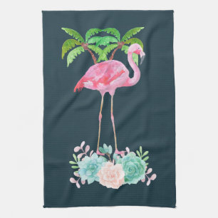 Pink Flamingo Palmen und Blumensukkulturen Handtuch