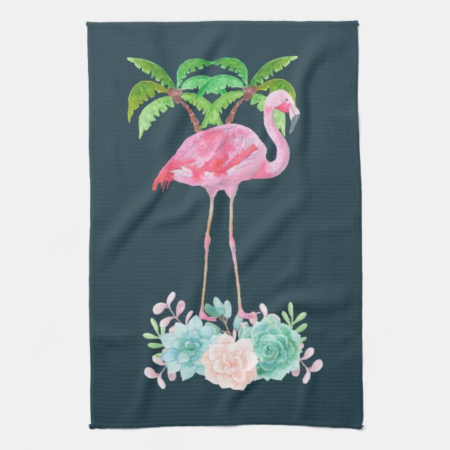 Pink Flamingo Palmen und Blumensukkulturen Handtuch (Vertikal)