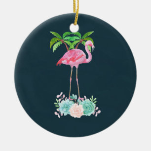 Pink Flamingo Palmen und Blumensukkulturen Keramik Ornament