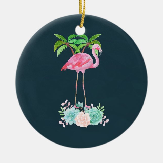 Pink Flamingo Palmen und Blumensukkulturen Keramik Ornament (Vorne)