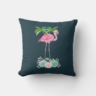 Pink Flamingo Palmen und Blumensukkulturen Kissen