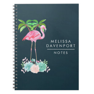 Pink Flamingo Palmen und Blumensukkulturen Notizblock