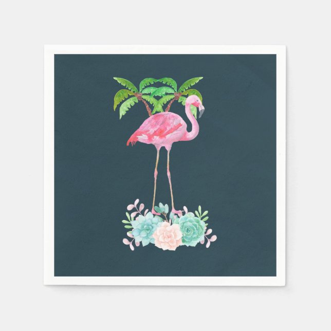 Pink Flamingo Palmen und Blumensukkulturen Serviette (Vorderseite)