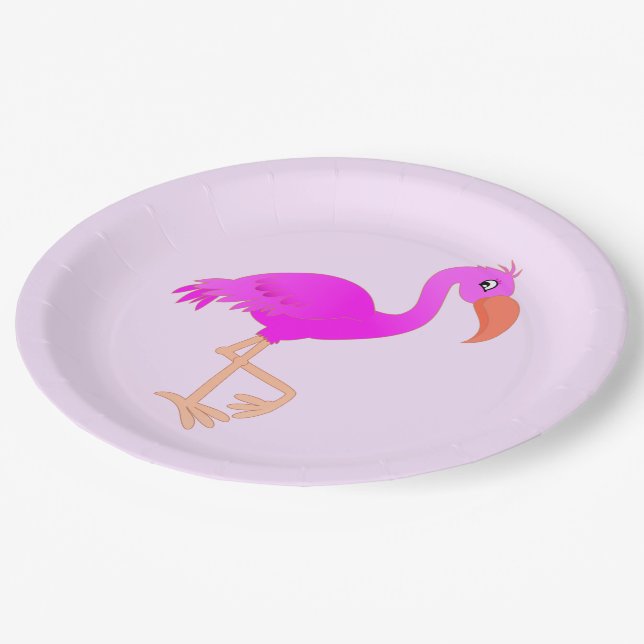 Pink Flamingo Paper Plate - Happy Party Pappteller (Schrägansicht)