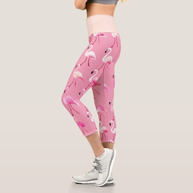 Pink Flamingo Paradise Wasserfarben Muster Capri Leggings (Links)
