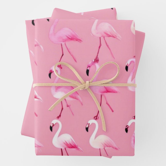 Pink Flamingo Paradise: Wasserfarben Muster Geschenkpapier Set (Beispiel)