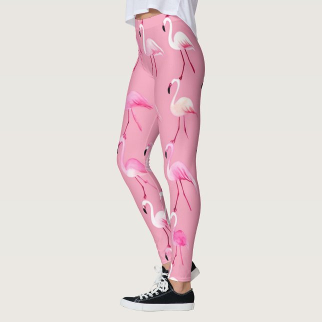 Pink Flamingo Paradise Wasserfarben Muster Leggings (Links)