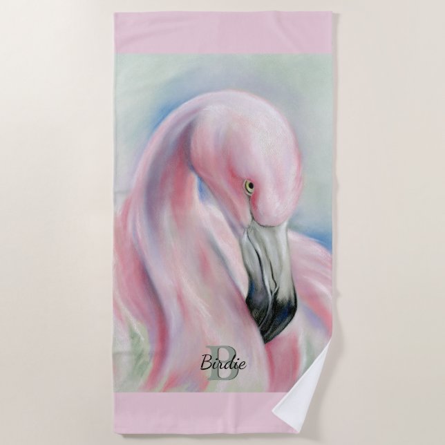 Pink Flamingo Pasta Personalisiert Strandtuch (Vorderseite)