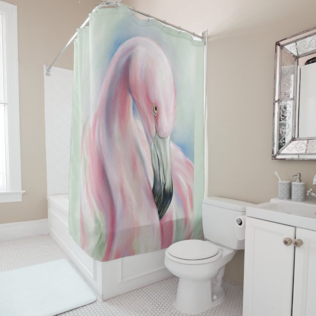 Pink Flamingo Pastel Art Duschvorhang (Beispiel)