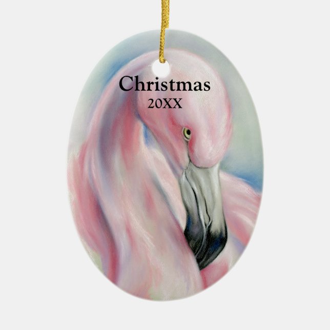 Pink Flamingo Pastel Art Weihnachten Keramikornament (Vorne)