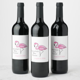 Pink Flamingo Personalisiert Baby Dusche Weinetikett