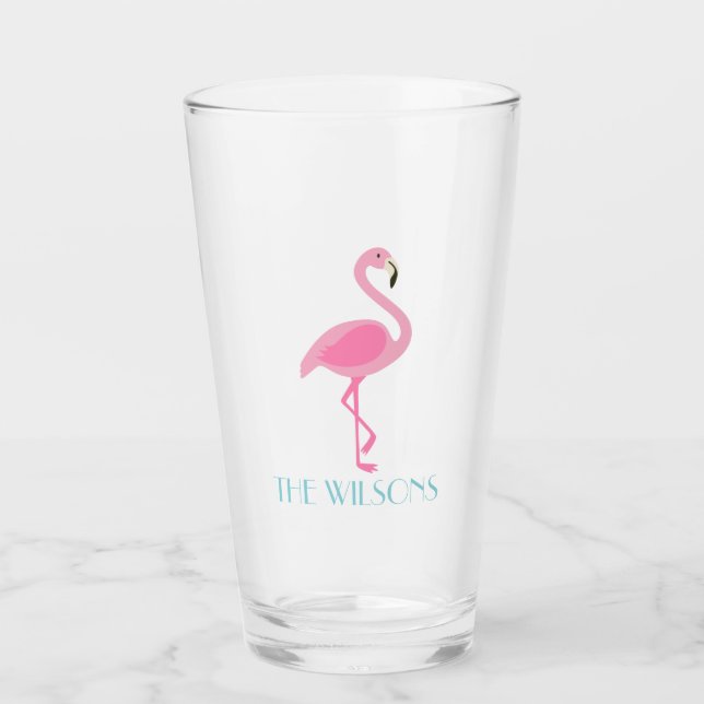 Pink Flamingo Personalisiert Glass Tumbler (Vorderseite)
