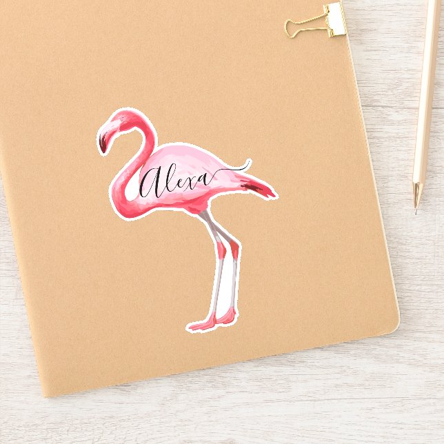 Pink Flamingo personalisiert Ihren Namen Aufkleber (Notizbuch)