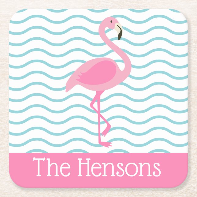 Pink Flamingo Personalisiert Paper Untersetzer (Vorderseite)