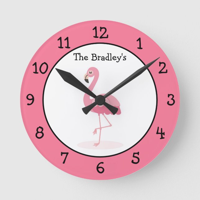 Pink Flamingo Personalisiert Runde Wanduhr (Vorderseite)