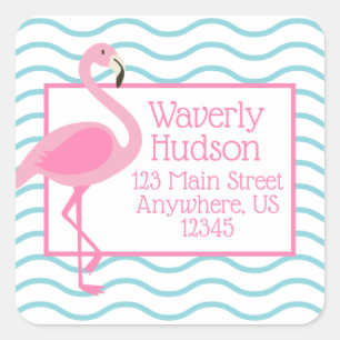 Pink Flamingo Personalisierte Rücksendeadressen-Au Quadratischer Aufkleber